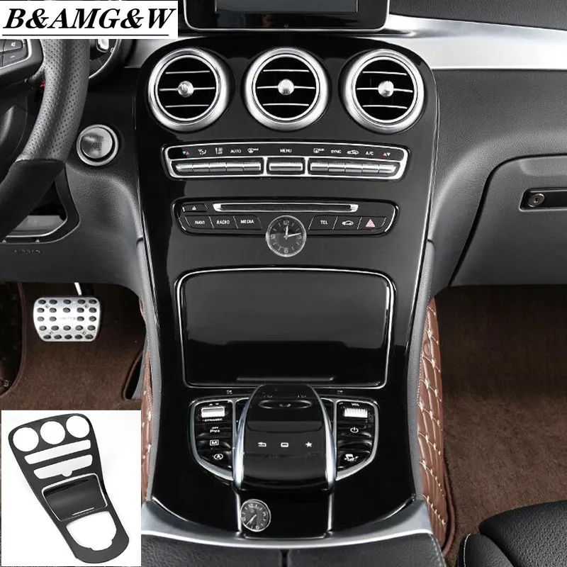 

Car Styling Center Console Panel Decoration Cover Black Trim For Mercedes Benz C Class W205 GLC X253 2015-2018 Interior Modified