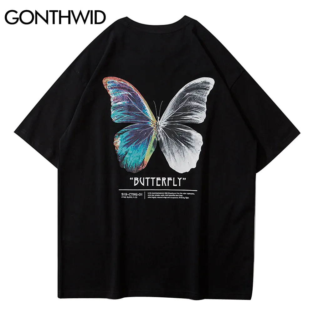 aliexpress - GONTHWID Streetwear Tees Shirts Butterfly Print Short Sleeve Casual Tshirts Hip Hop Harajuku Short Sleeve Loose T-Shirts Tops
