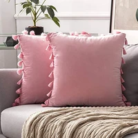 inyahome velvet nordic decor pillowcase cushion cover with soft fringes boho accent for farmhouse sofa couch bed coussin canap%c3%a9