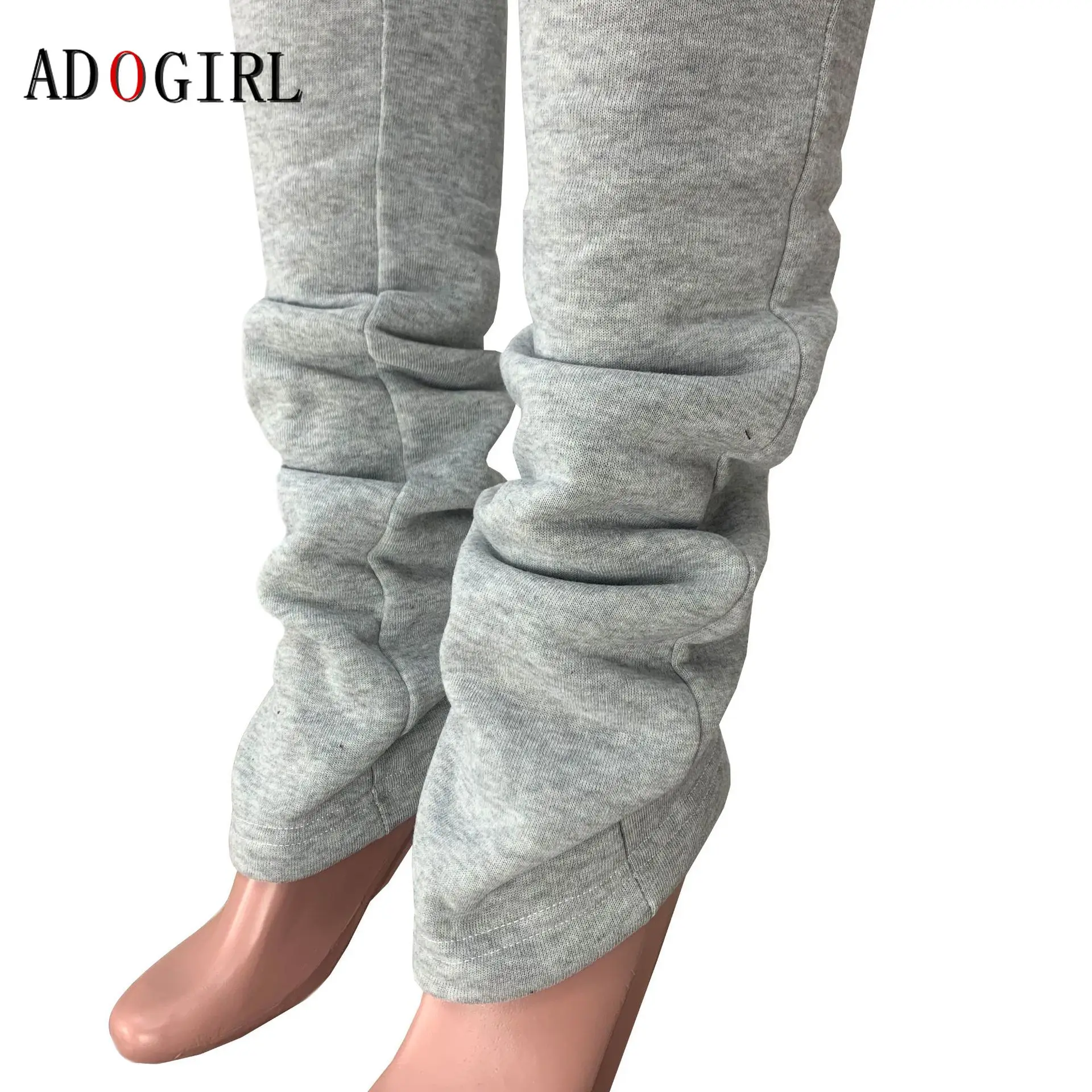 Casual Solid Stacked Sweatpants Women Casual Elastic Waist Jogger Trousers Autumn Winter Thick Warm Ruched Legging 7 Color 3XL images - 6