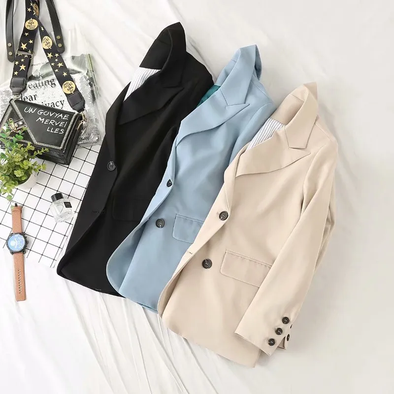

Artsnie Double breasted casual blazer women winter notched long sleeve pockets coats female sweet vintage beige blazers mujer