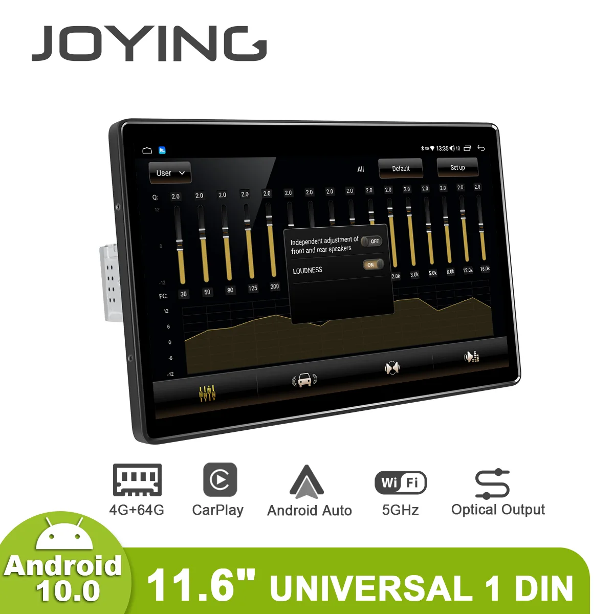 

JOYING single din universal car radio 4GB RAM&64GB ROM/6GB RAM&128GB ROM head unit 11.6" IPS RDS Coaxial digital output FM BT