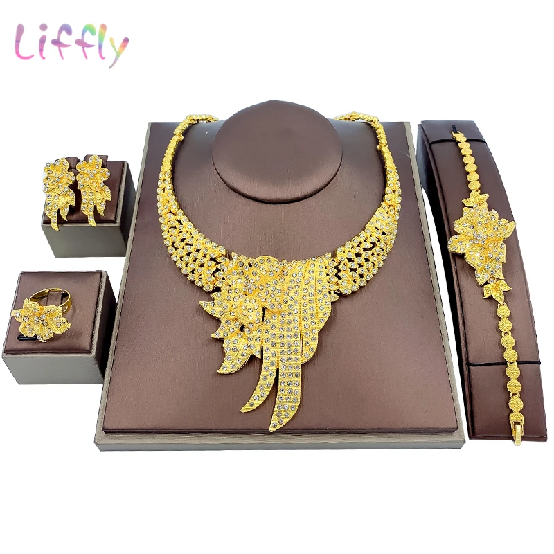 

Liffly новые дубайские Золотые Ювелирные наборы брендовые нигерийские Свадебные ювелирные изделия Модные африканские женские свадебные кост...