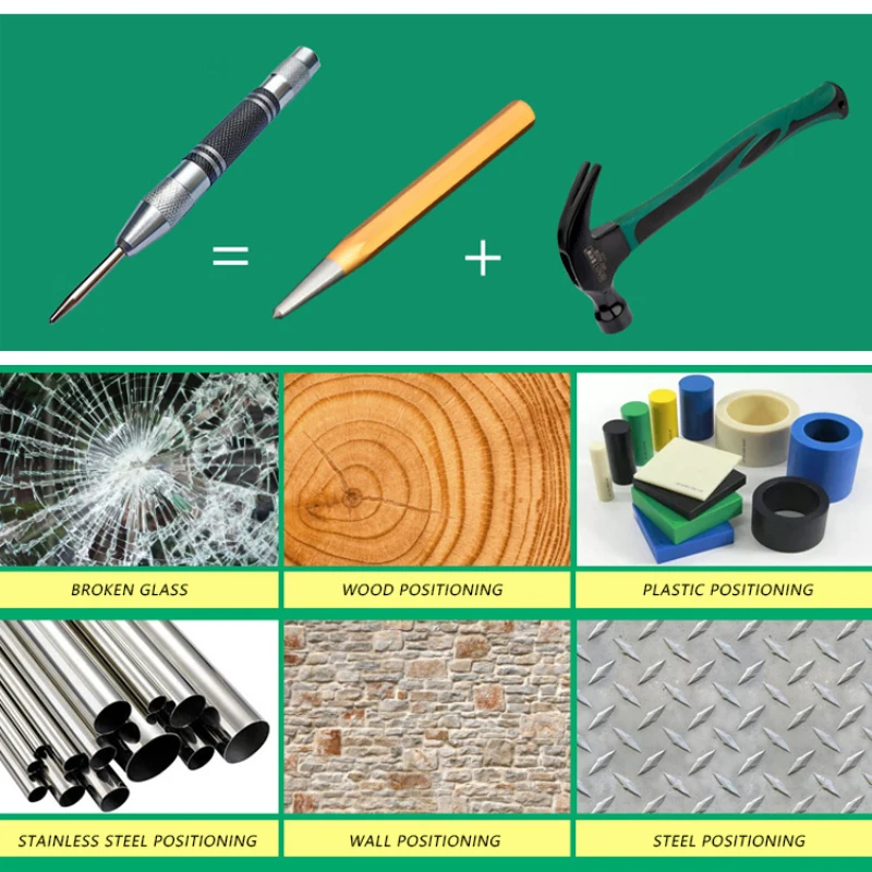 

Automatic Centre Hole Punch Spring Positioner Loaded Marking Starting Holes Tool Center Punch Black Silver