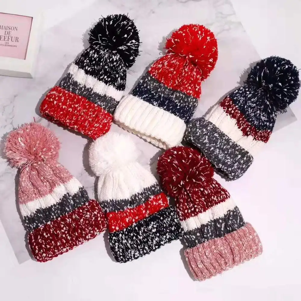 Новейшая женская зимняя шапка вязаная со снежинками теплые зимние шапки с