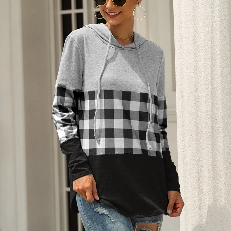 Модные осенние толстовки клетчатая толстовка с капюшоном Лоскутные хлопковые