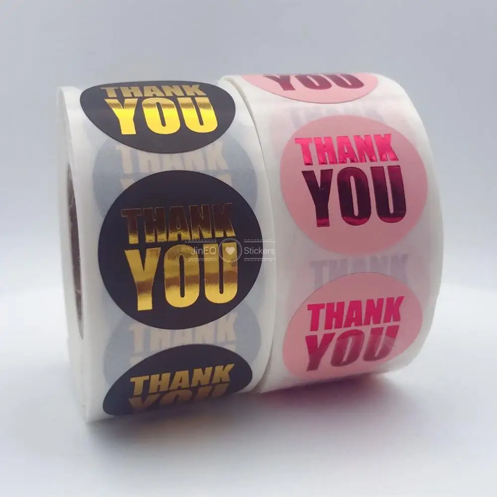 

Gold Foil Gift Sealing Thank You Stickers 500pcs Pink & Black Adhesive Labels Decoration Sticker for Business Card Envelopes