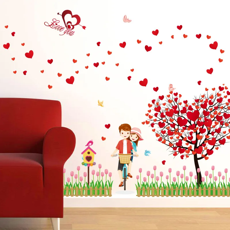 

Romantic Love Tree Wall Stickers Flowers Kids Rooms Bedroom Decor DIY Cartoon Bike Riding Wall Decals Mural Art Posters PVC