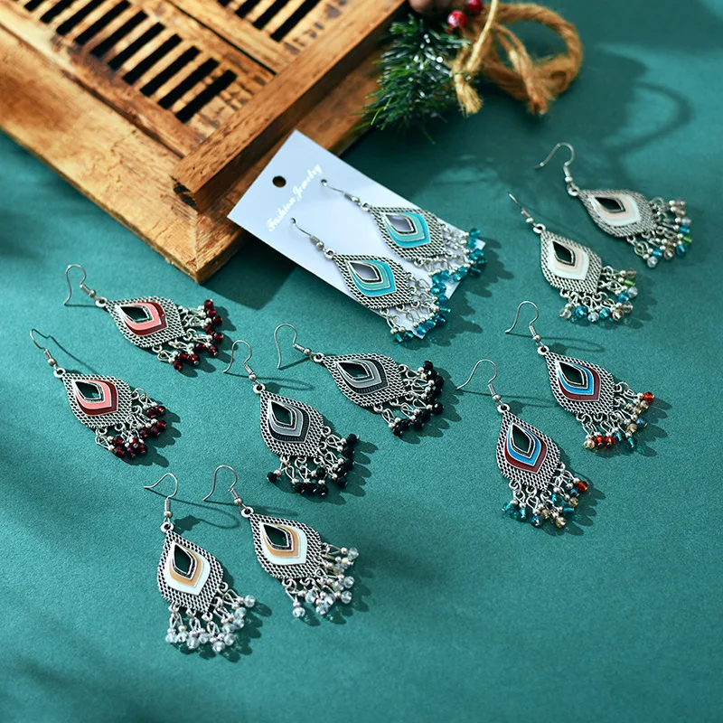 Модные Винтажные серьги с кисточками серебристого цвета в непальском стиле