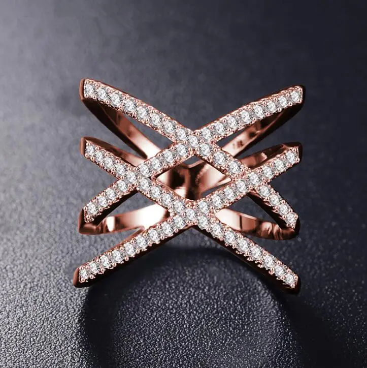 Rose Gold Color Роскошные AAA кубического циркония микро проложить установки большой Х образный палец кольцо Мода потрясающий крест ювелирные изделия для женщин аксессуары CRP178E - Цвет основного камня: Rose Gold Color