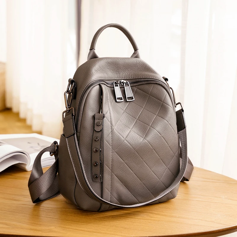 

WOONAM Women New Fashion Top Hide Genuine Calf Leather Stitched Backpack Bag WB1076