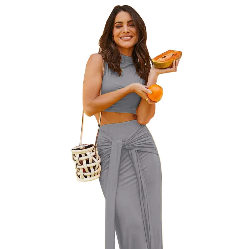 

Women Two Piece Dress plus Size Casual Vest Bandage Vacation Dresses Sets Outfits