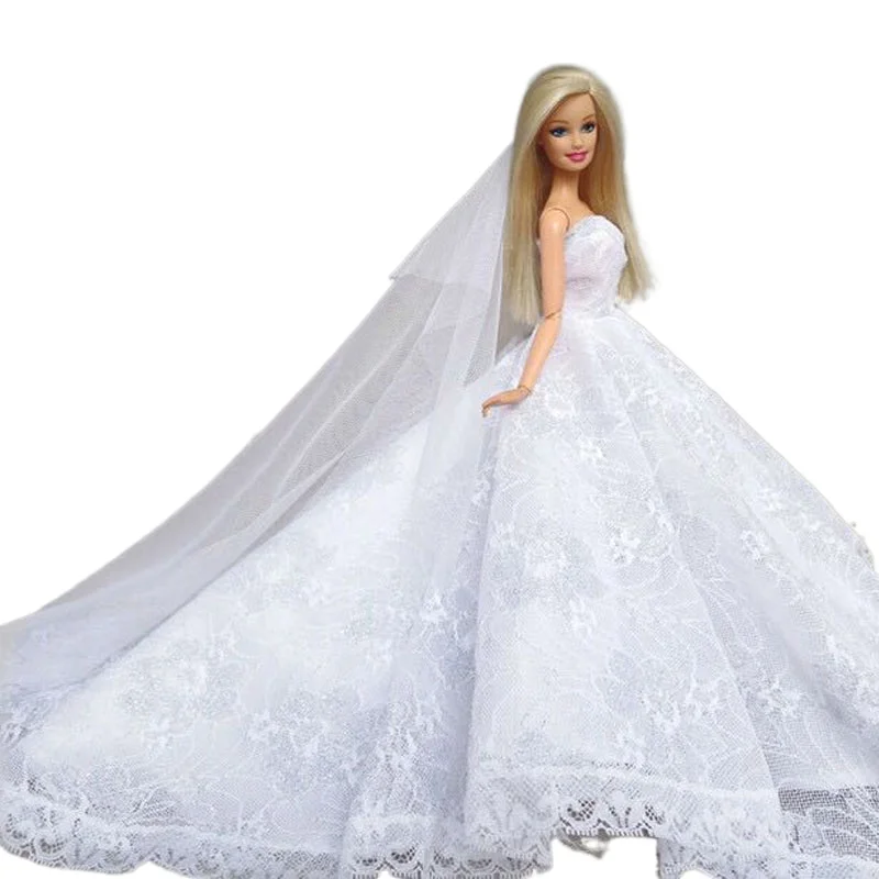 

Classic White Lace Floral Wedding Gown 1/6 BJD Clothes for Barbie Doll Clothes Outfit Princess Dress 11.5" Dolls Accessories Toy