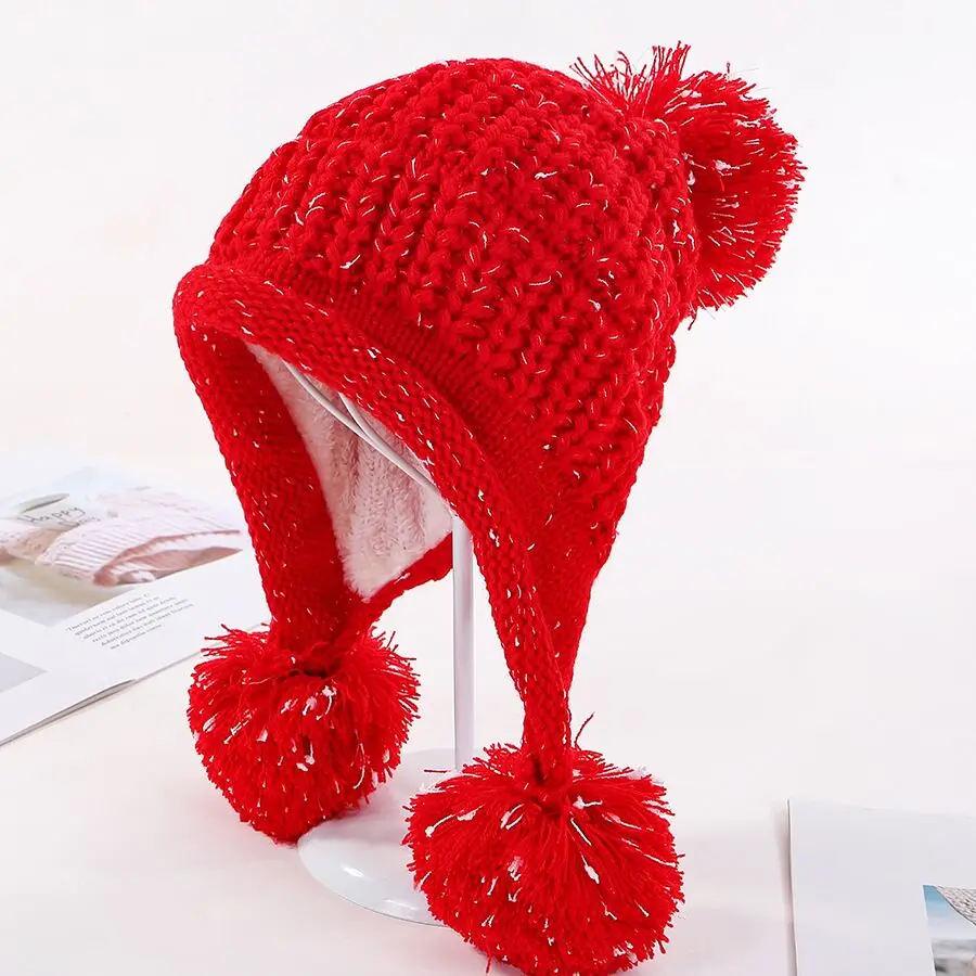 Новинка, зимняя вязаная шапка, женские шапки с помпоном, шапки Gorras, Теплые Мешковатые зимние шапки для женщин и девушек, Skullies Beanies - Цвет: RED