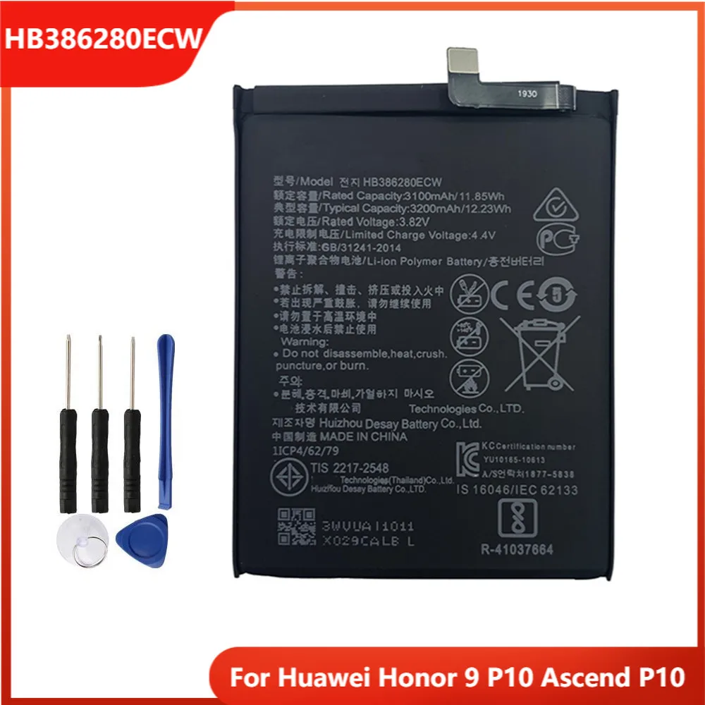 

Phone Battery HB386280ECW For Huawei Honor 9 P10 Ascend P10 Replacement Rechargable Batteries 3200mAh With Free Tools