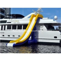 Cheap waterslide commercial gaint inflatable floating water slide boat with pool