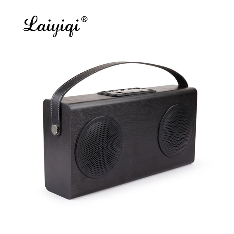 

Laiyiqi solid wood speaker altavoz bluetooth wooden dual speakers 10W portable belt handle radio FM radyo Power Bank caixa som