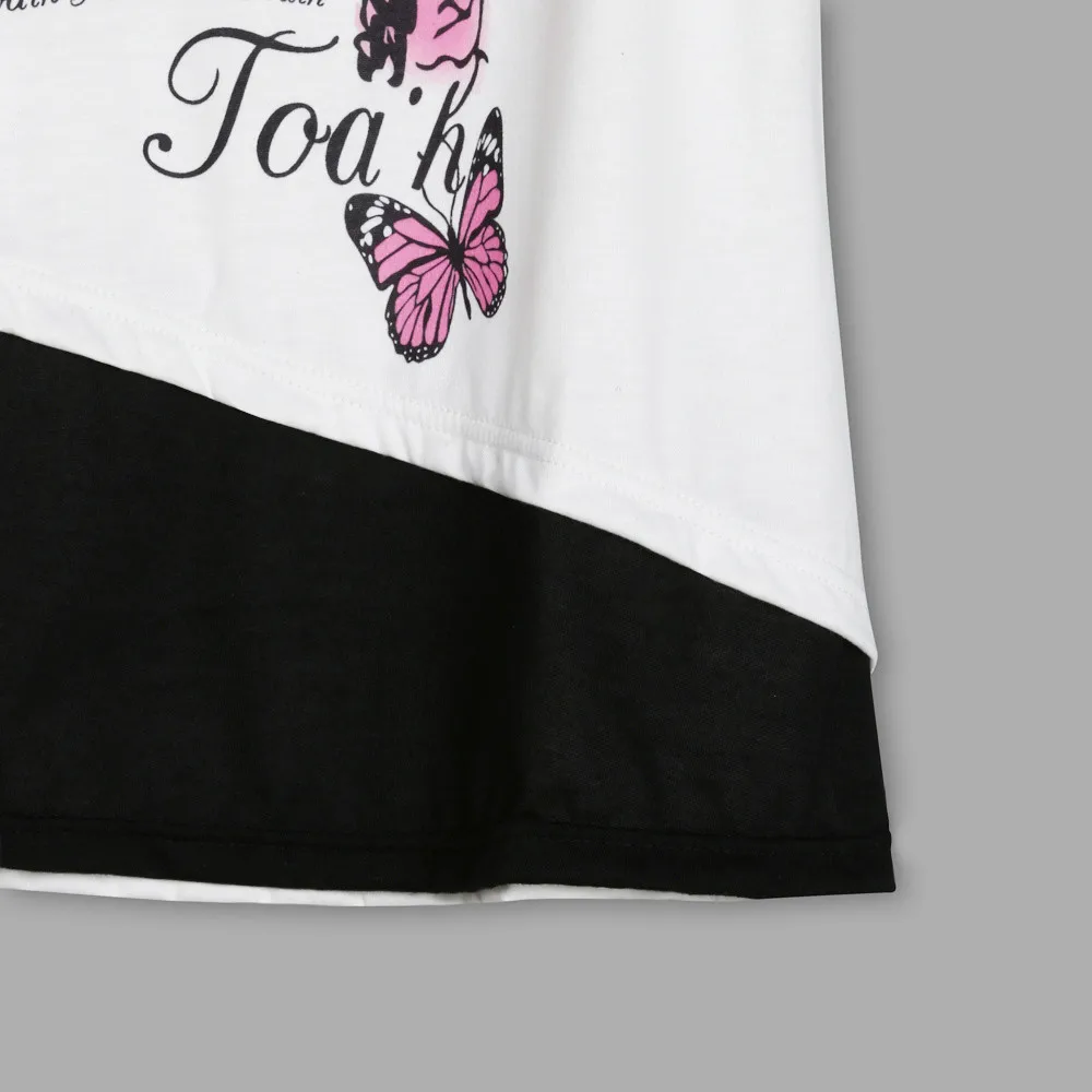 

Women Butterfly Print Off Shoulder Shirt Summer Short Sleeve Casual Tops Blouse