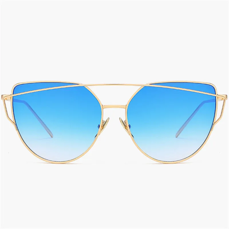 RBROVO, классические женские солнцезащитные очки Cateye, винтажные яркие цвета, металлические очки, уличные очки для покупок, UV400 - Цвет линз: GoldDoubleBlue