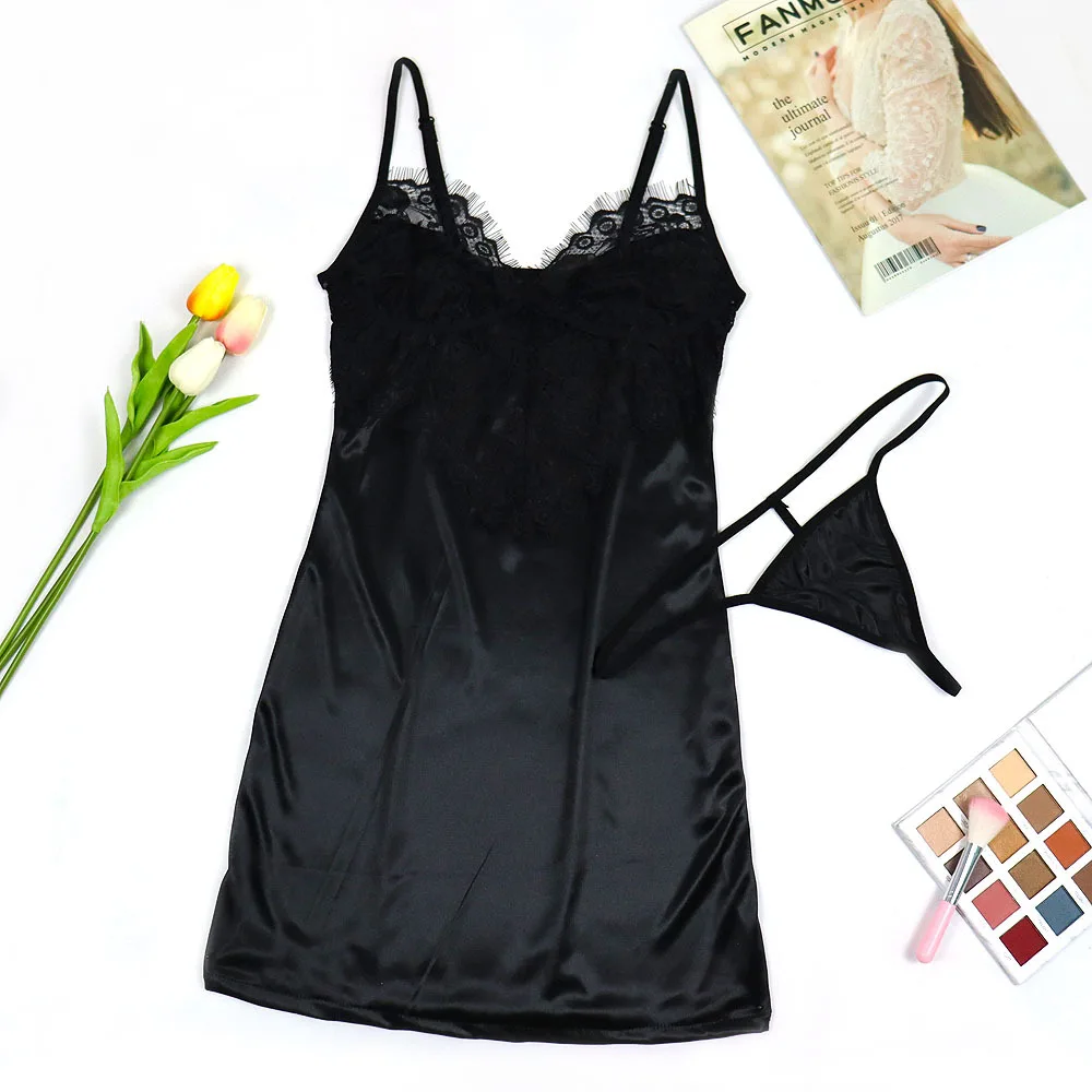 Женская ночная сорочка из хлопка сексуальное нижнее белье платье черная с