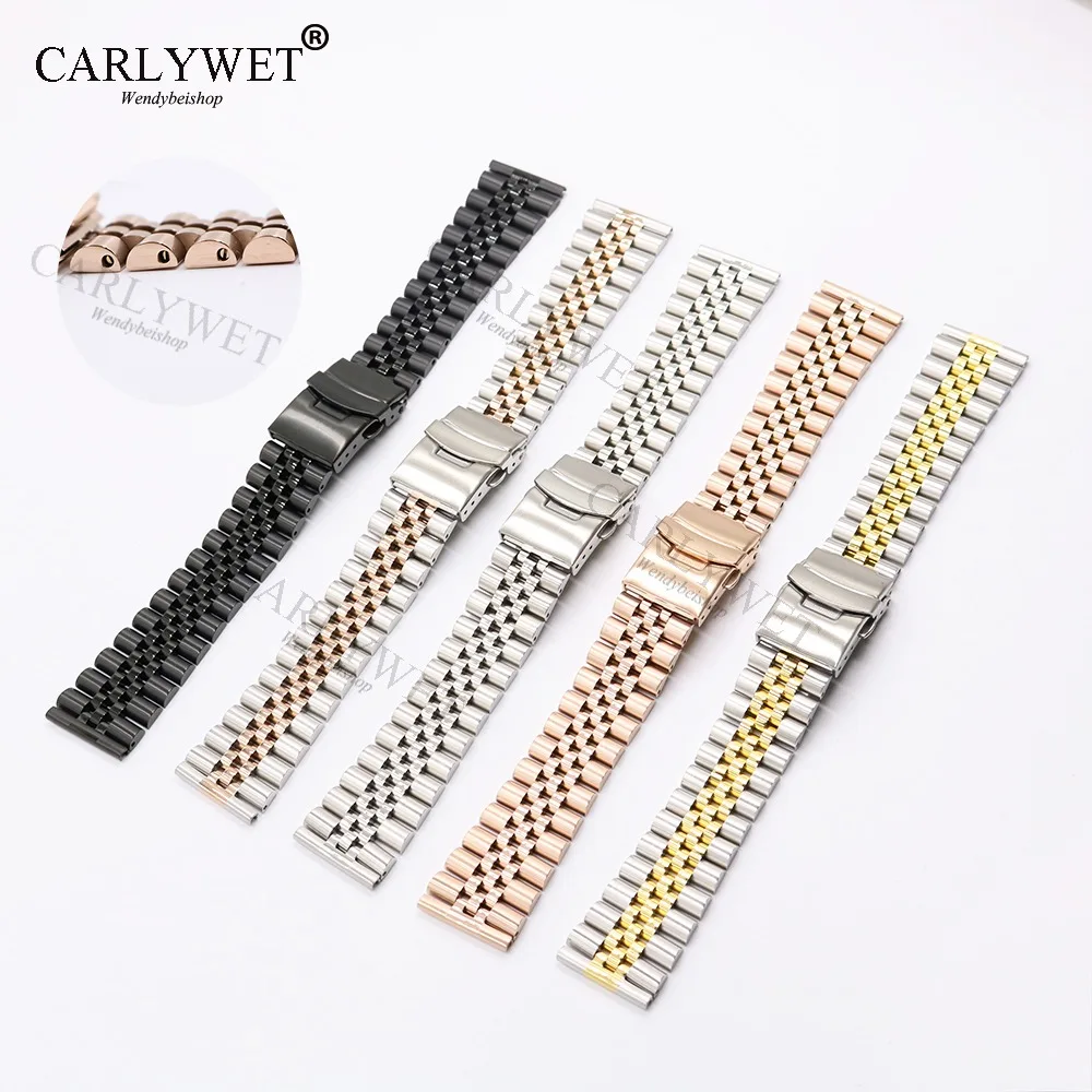 

Ремешок для часов CARLYWET, 22 мм, двухцветный, из розового золота, с прямым концом, сплошной винт с заменой звеньев, Юбилейный браслет для Seiko, Omega