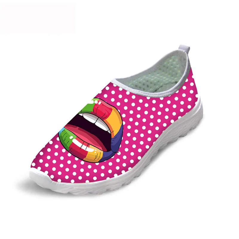 Легкие летние женские кроссовки на платформе с принтом губ|Обувь без каблука| |