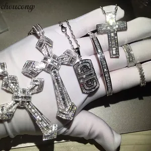 Роскошный большой кулон-Крест choucong AAAAA с фианитом, Очаровательное ожерелье из стерлингового серебра 925 пробы для женщин и мужчин, вечерние свадебные ювелирные изделия