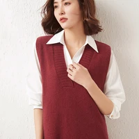 longming women knitted vest 100 wool knit vest autumn sweater vest sleeveless pullover female winter warm loose knit vests tops