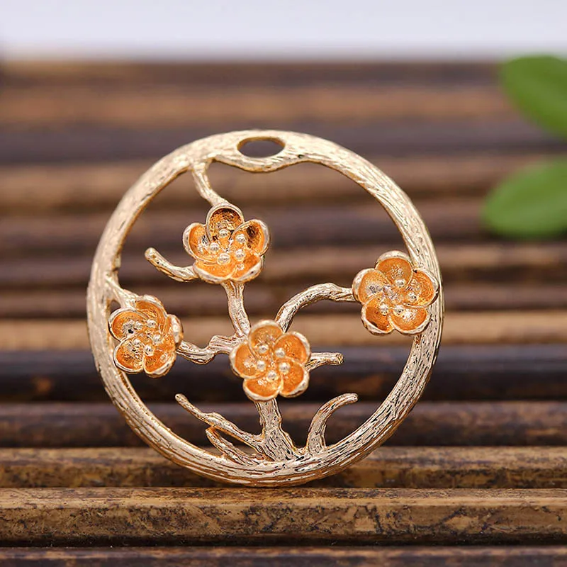 

20pcs Brass Casted Winter Flower Branch Connector Charms Circle Pendant Quality Women Bridal Hair Wedding Jewelry Accessories