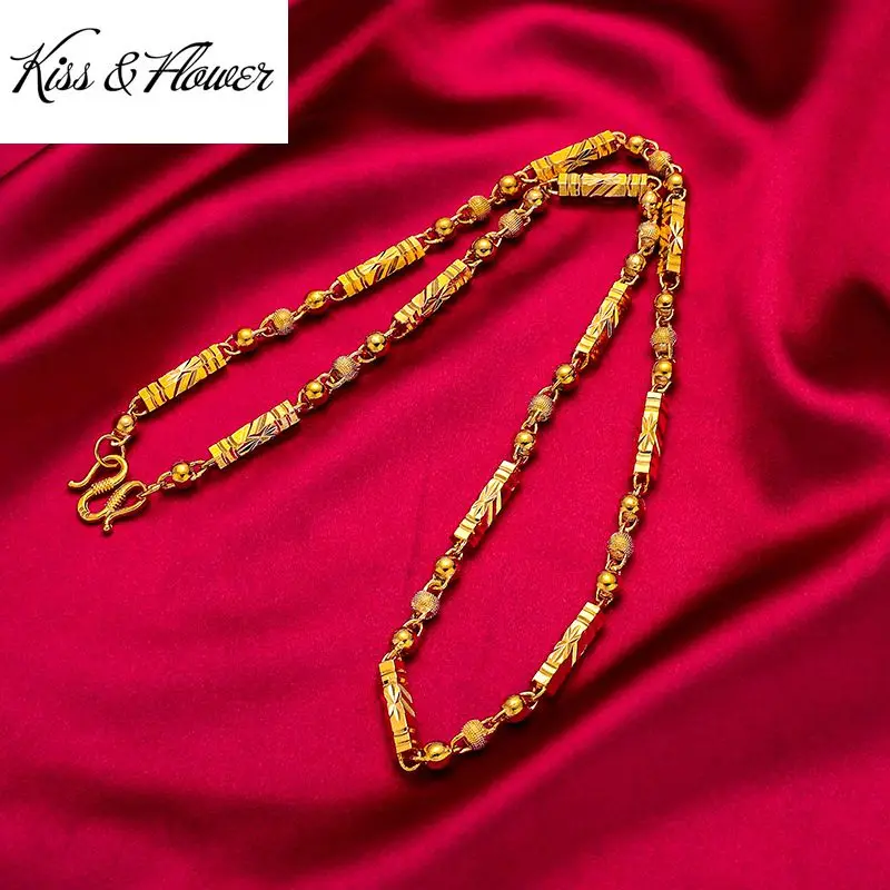 

KISS&FLOWER NK113 Fine Jewelry Wholesale Fashion Man Birthday Wedding Gift Bamboo Joint Vintage Solid 24KT Gold Chain Necklaces
