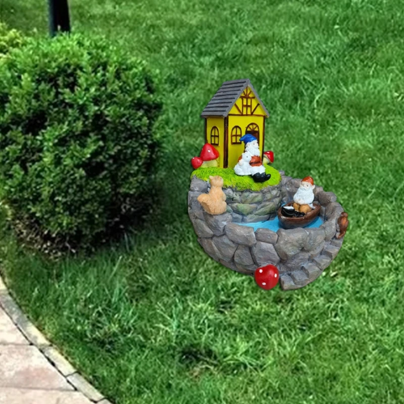 Ornamento Solar de Casa de elfos para el jard&iacute;n, decoraci&oacute;n creativa de resina para el hogar, dormitorio, oficina y escritorio, adornos de micropaisaje al aire libre-3