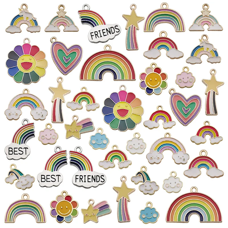

Mixed 10/20pcs Enamel Rainbow Lightning Smile Flower Charms Clips Pendants Handmade Bracelet Jewelry Making Accessories
