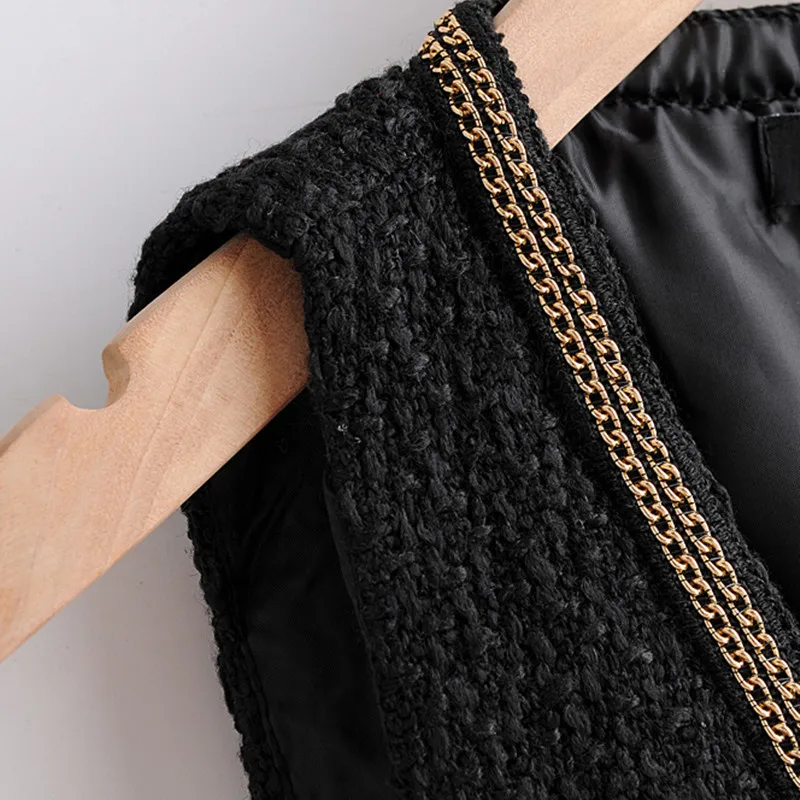 NSZ женское черное твидовое платье без рукавов с глубоким v-образным вырезом