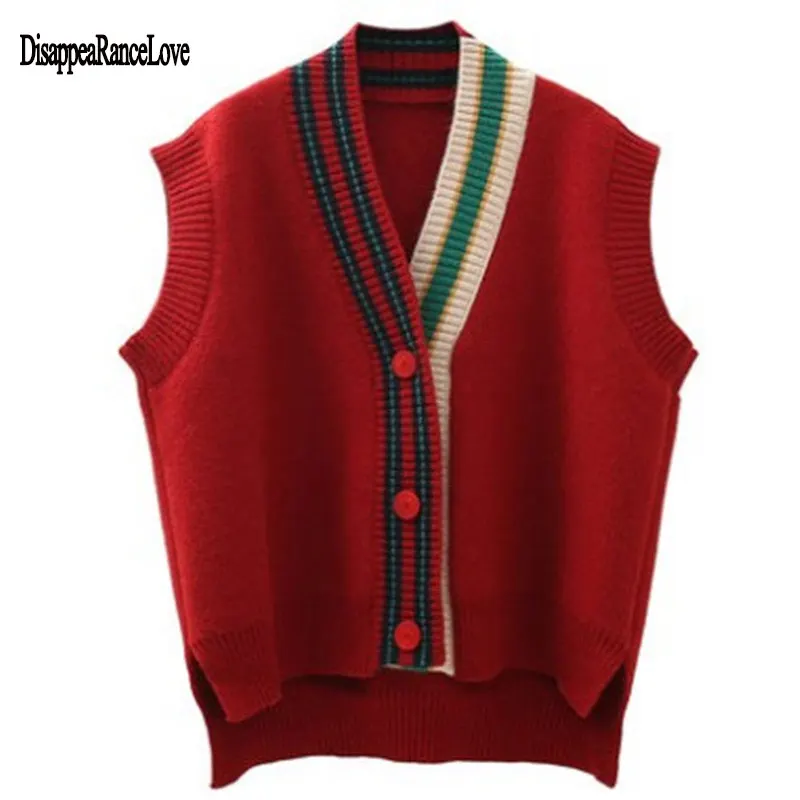 

Autumn Knitted Sweater Vest Women Casual Cardigan Sweater Short Vest Femme Button Sleeveless Vintage Waistcoat Ladies Tops