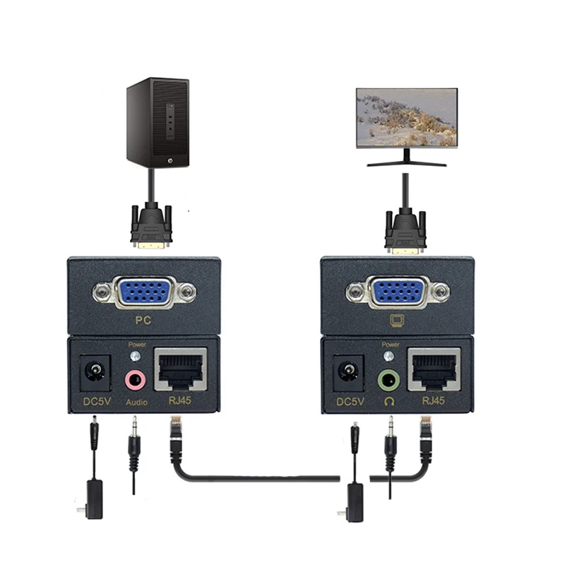 100 м HD 1080P UTP VGA удлинитель RJ45 Сплиттер адаптер с аудио 3 5 мм через Cat5E/6 Ethernet кабель