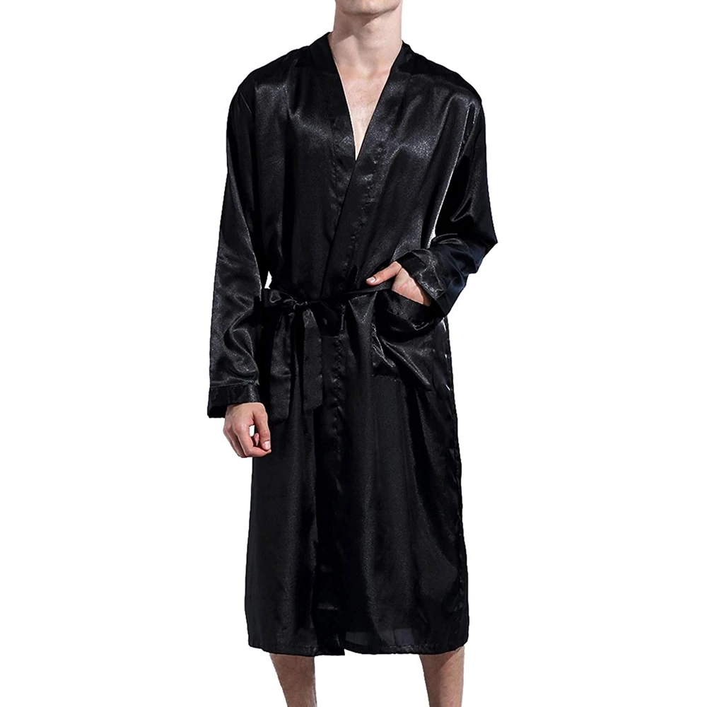 

Халат саржевый мужской длинный, Классическая Домашняя одежда, халаты с карманами, халат из искусственного шелка, осенняя одежда для сна