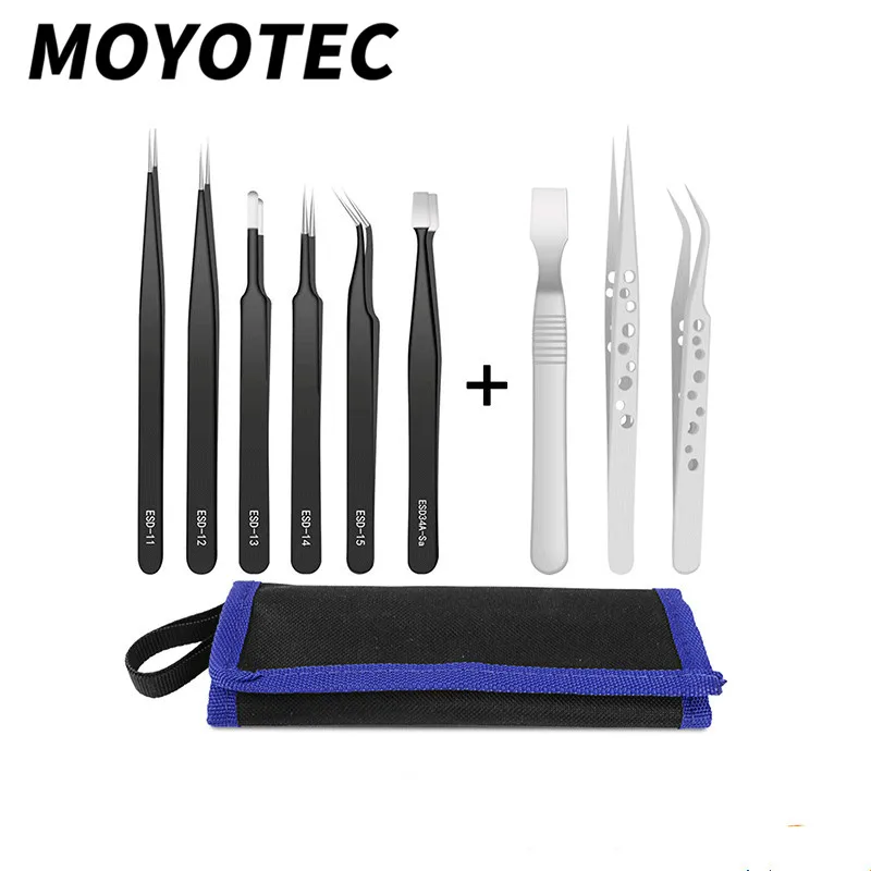 

MOYOTEC 9 шт. Точность Пинцет Инструменты Набор Анти-статический многофункциональный набор инструментов для ремонта углерода Сталь остриём, на...