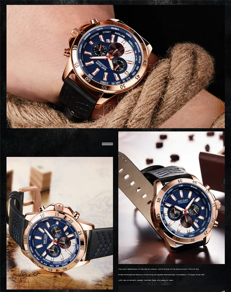 MEGIR мужские часы лучший бренд роскошные золотые наручные с хронографом датой