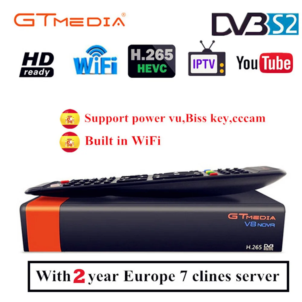 GTMedia V8 Nova DVB S2 спутниковый ресивер с 2 года Европа Испания Германия Cccam 7Cline Full HD H.265 Hevc декодер как V9 супер