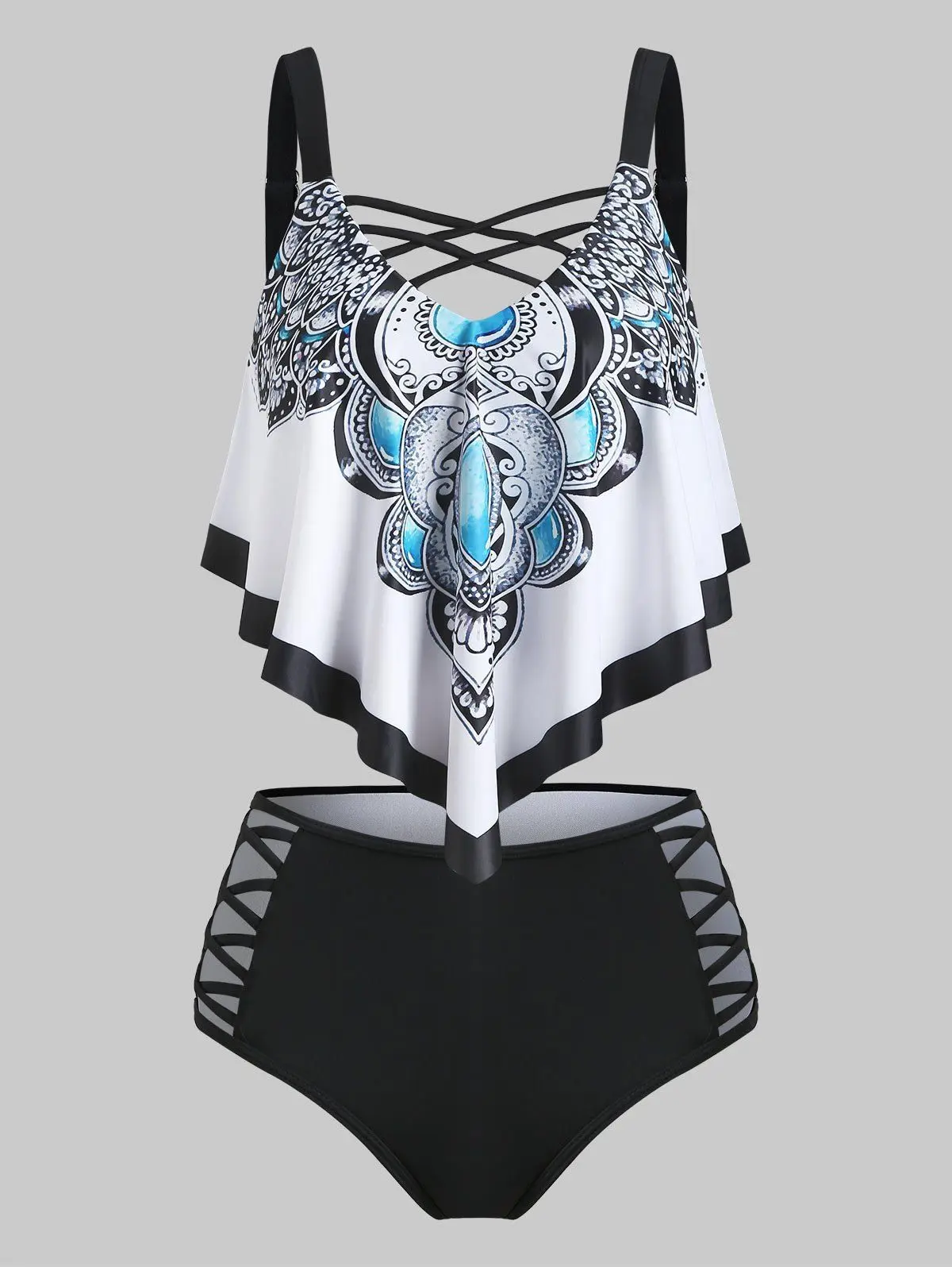 

Женский раздельный купальник, новый сексуальный купальный костюм с принтом лотоса, перекрестными оборками и высокой талией, 2021