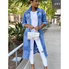 Женская длинная джинсовая куртка с дырками, хлопковый Кардиган с длинным рукавом