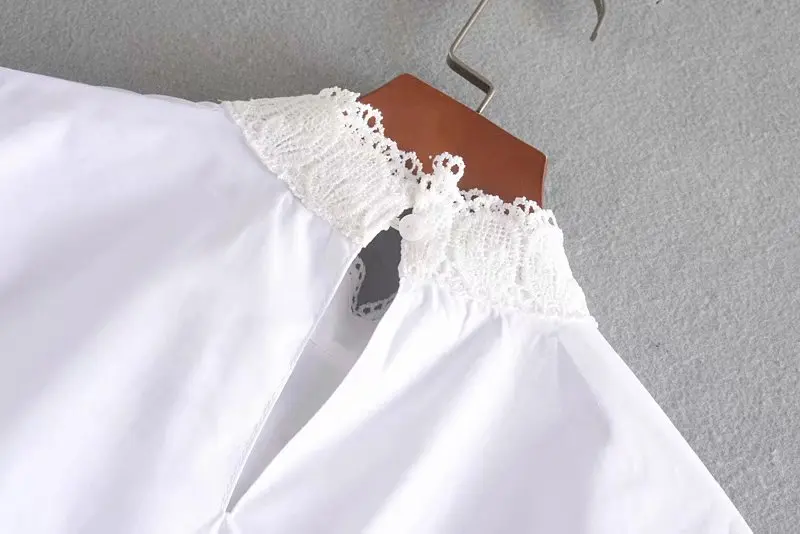 Стильная белая водолазка женская блузка модная кружевная Лоскутная blusas mujer de moda