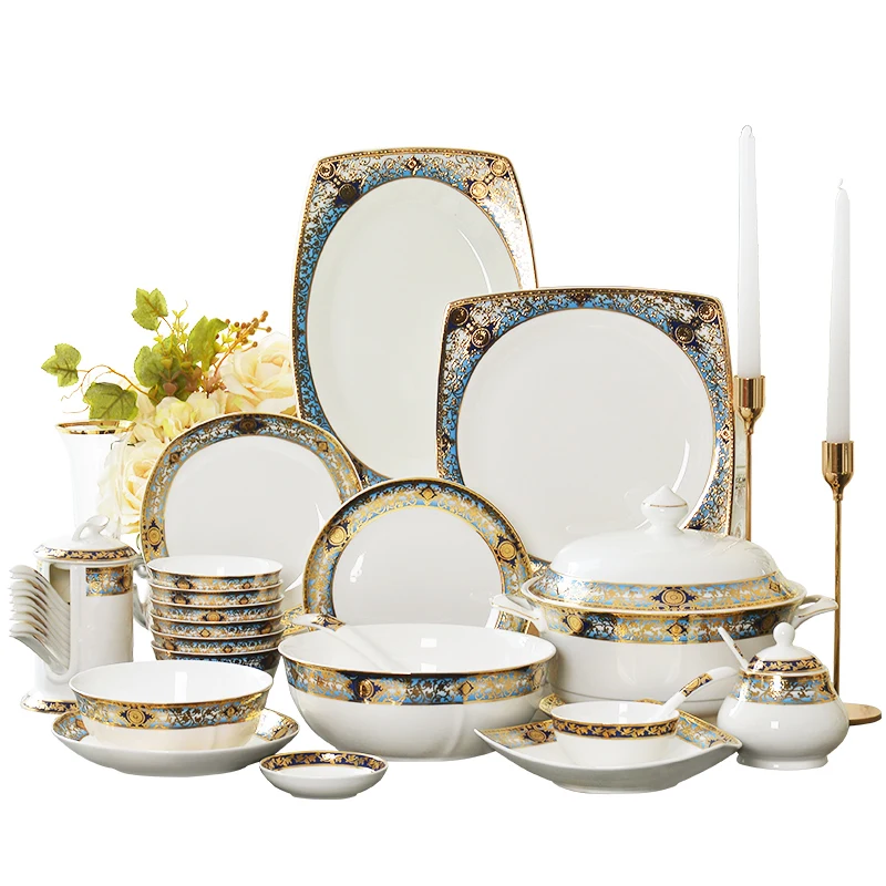 

Bone China Tableware Suit Household Combination Bowl Plate Light Luxury Housewarming Gift Tableware Bowl and Plates Suit