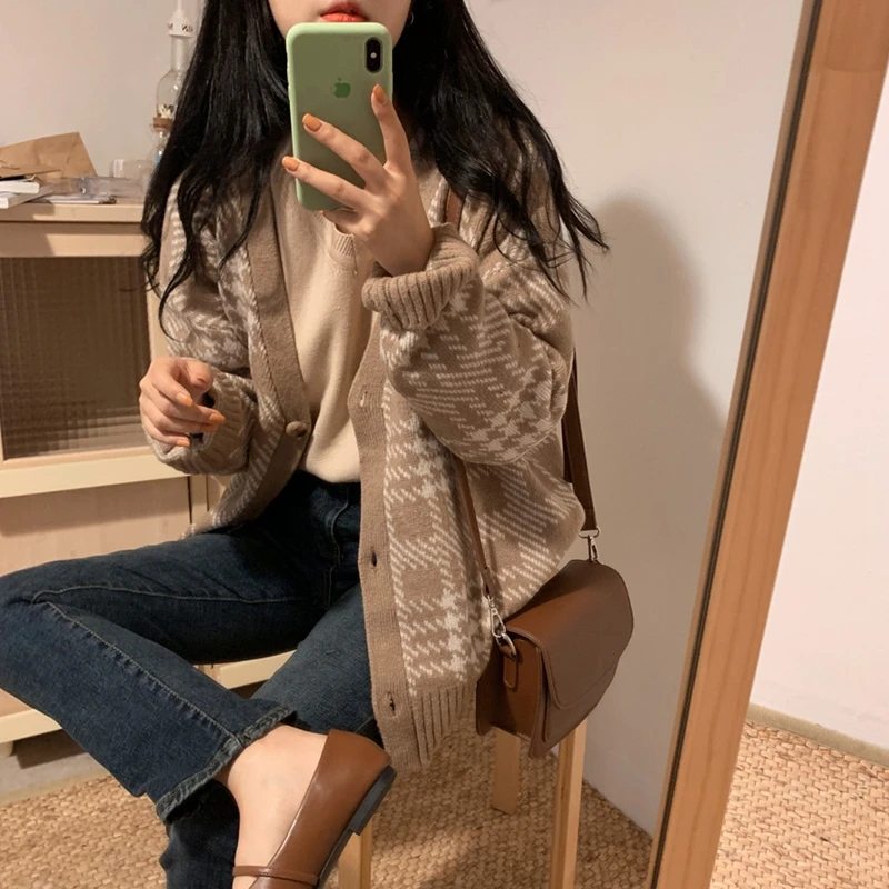 Женский однобортный Кардиган с открытым швом винтажный трикотажный жакет в