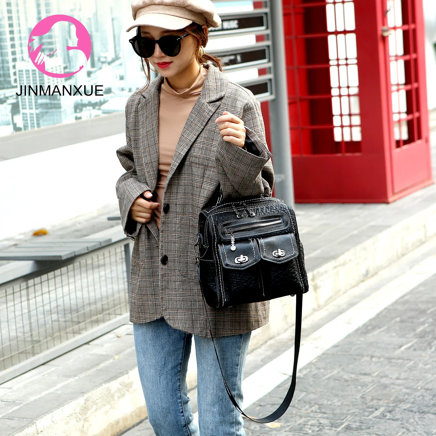 

Vintage Leather Handbags Multiple Pockets Bag For Women Large Capacity Shoulder bags Korean Version High Quality Satchel Purse