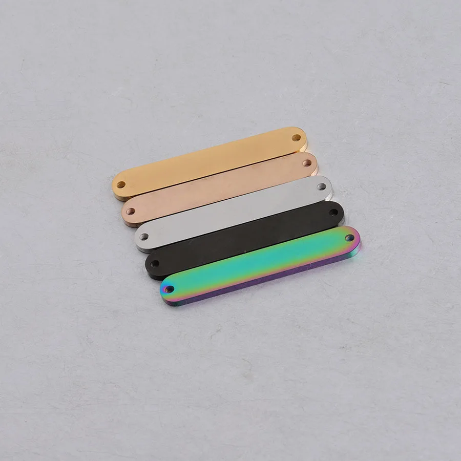 

Mirror Polished Strip oval pendant Double Hole Pendant Rectangle Stamping Blank Bar Charm Connector DIY Jewelry