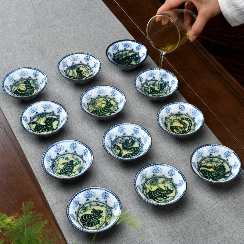 

6Pcs/set Blue And White Chinese Porcelain Tea Cup Kung Bowl Tea Set Ceramic Drinkware Retro Tea Cup Gaiwan Gifts Color Random