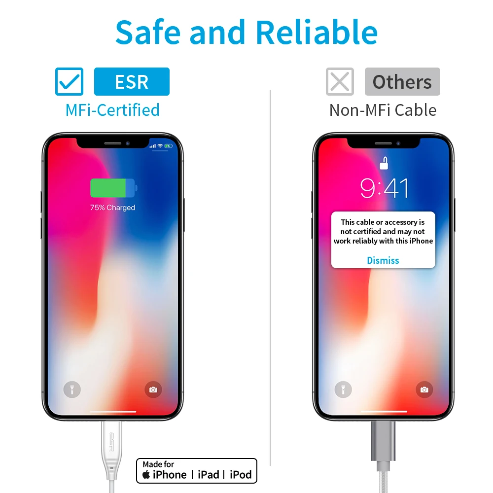 Сертифицированный кабель для быстрой зарядки ESR MFi USB C к Lightning Type PD iPhone 8/8P/XR/XS