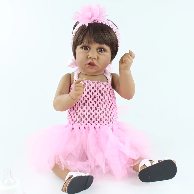 

55cm Full Body Soft Silicone Baby Reborn Girl Dolls New Face Brown Skin Vinyl