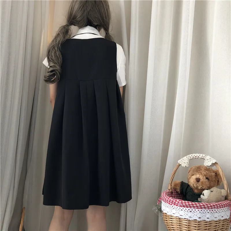 Женское платье JSK без рукавов и белая рубашка блузка с коротким рукавом бантом
